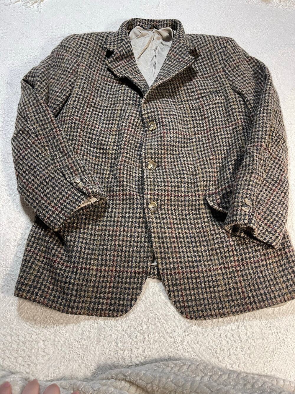 Vintage Huntington Men’s 42L Houndstooth Wool Blend Sport Coat